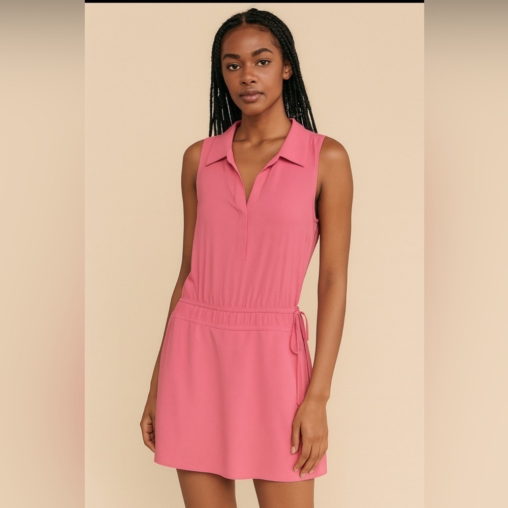 Lavender Brown Pink Sleeveless Collared Silk Dress. Size-Small